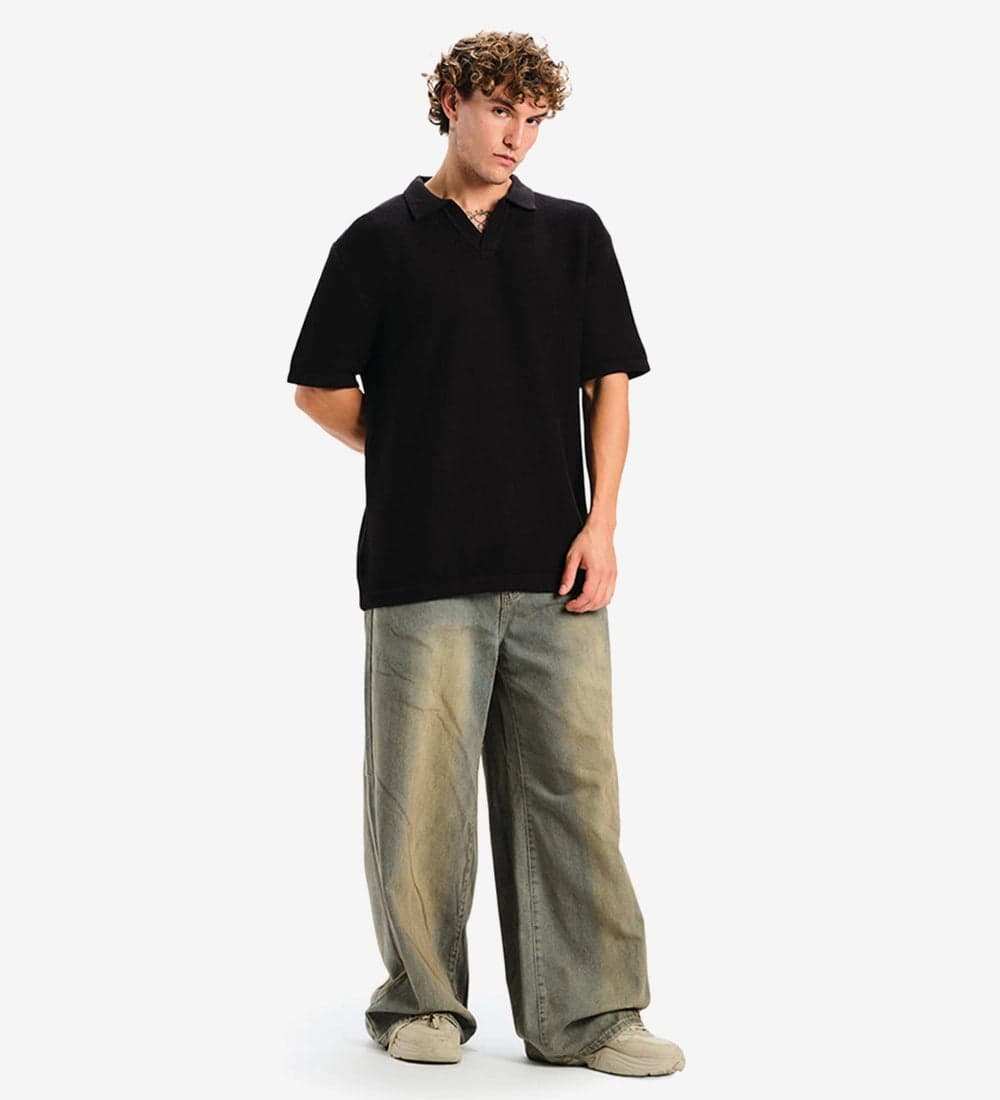 Classic Black Knit Polo T-Shirt