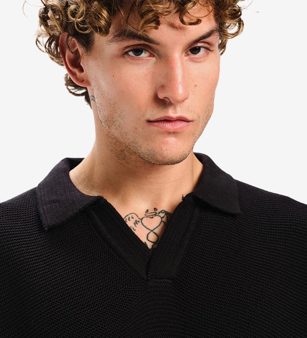 Classic Black Knit Polo T-Shirt