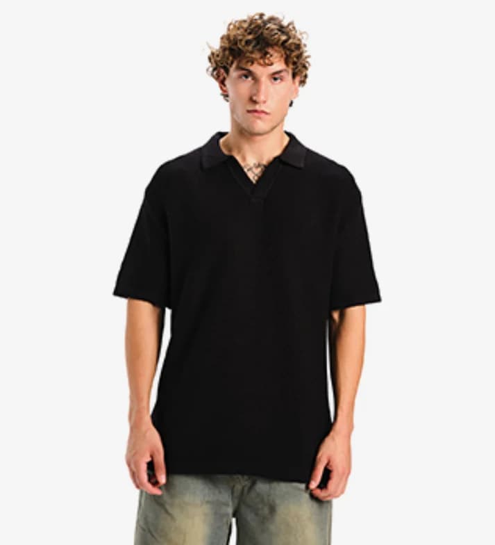 Classic Black Knit Polo T-Shirt